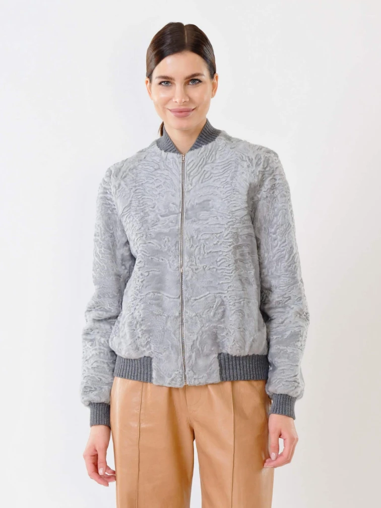 Бомбер из каракуля женский 17105, серый, размер 40, артикул 22590-0