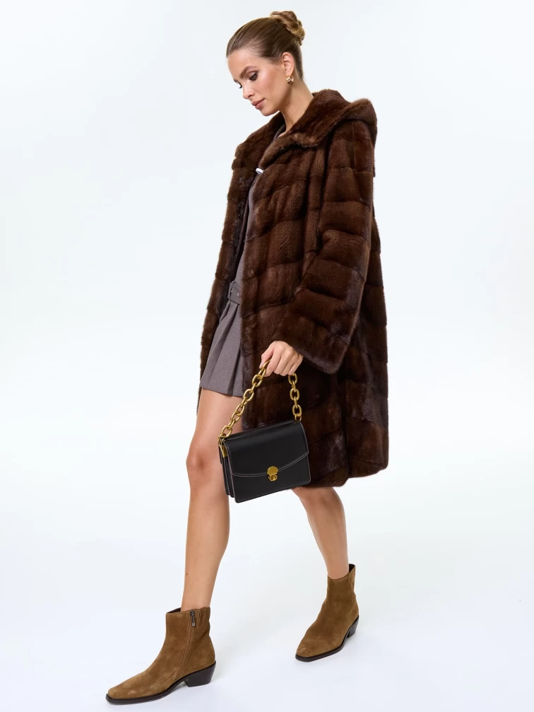 Норковая женская шуба с капюшоном Галя(к), коричневая, размер 50, артикул 34070-1