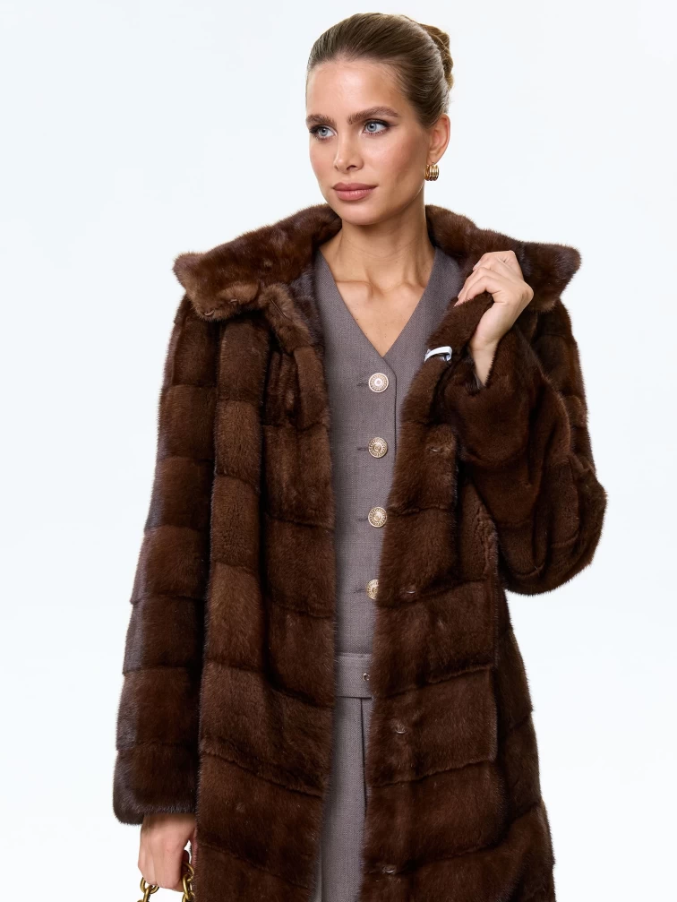 Норковая женская шуба с капюшоном Галя(к), коричневая, размер 50, артикул 34070-0