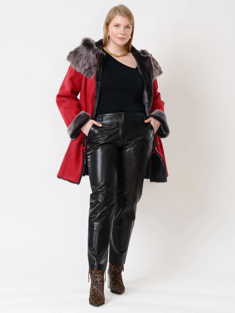 Женская дубленка с капюшоном из тосканы 270, красная, размер 46, артикул 14710-5