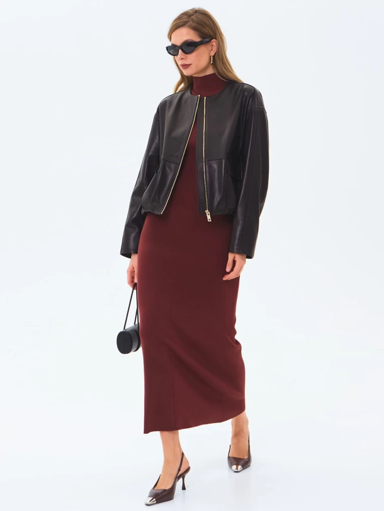 Кожаная куртка бомбер премиум класса для женщин 3094, черная, размер 46, артикул 24350-6