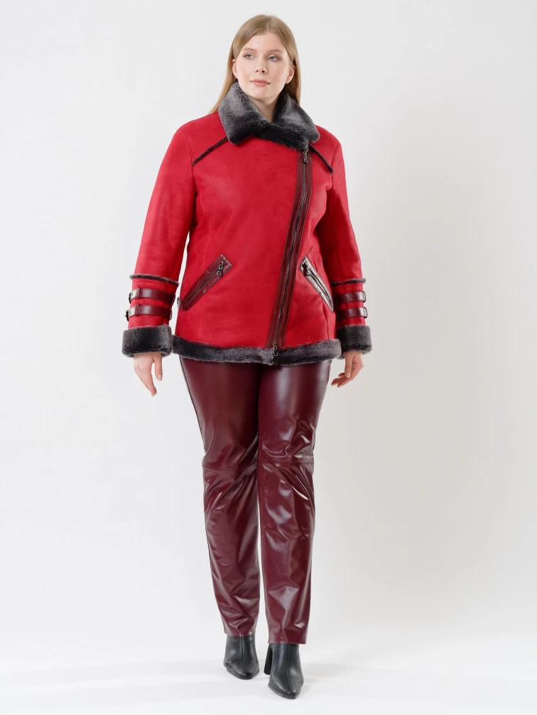 Демисезонный комплект женский: Дубленка 290 + Брюки 02, красный/бордовый, р. 44, арт. 111187-6