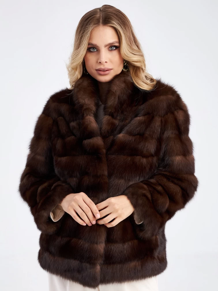Соболиная шуба автоледи для женщин премиум класса 2а(с), темно-коричневая, размер 50, артикул 33680-1