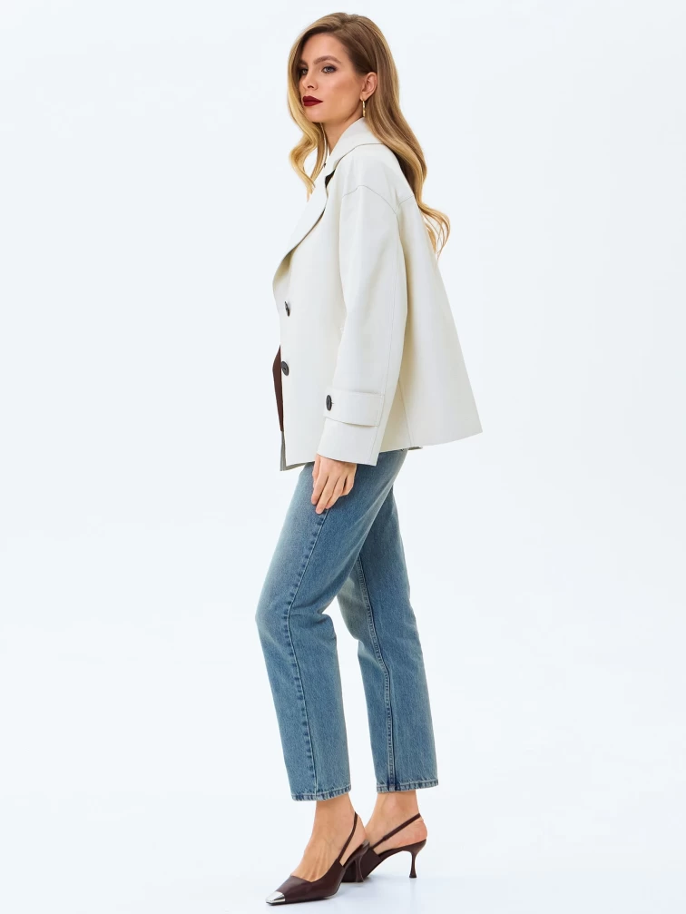 Белый кожаный женский пиджак премиум класса 3097, размер 44, артикул 24720-6