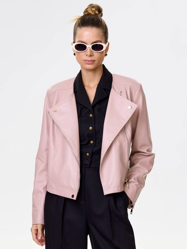 Пудровая кожаная женская косуха 389, размер 44, артикул 90451-3