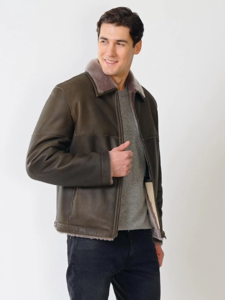 Короткая мужская дубленка 140, оливковая, размер 44, артикул 70381-2