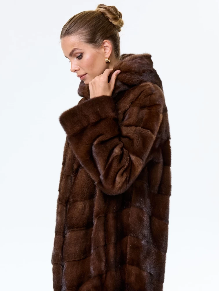 Норковая женская шуба с капюшоном Галя(к), коричневая, размер 50, артикул 34070-7