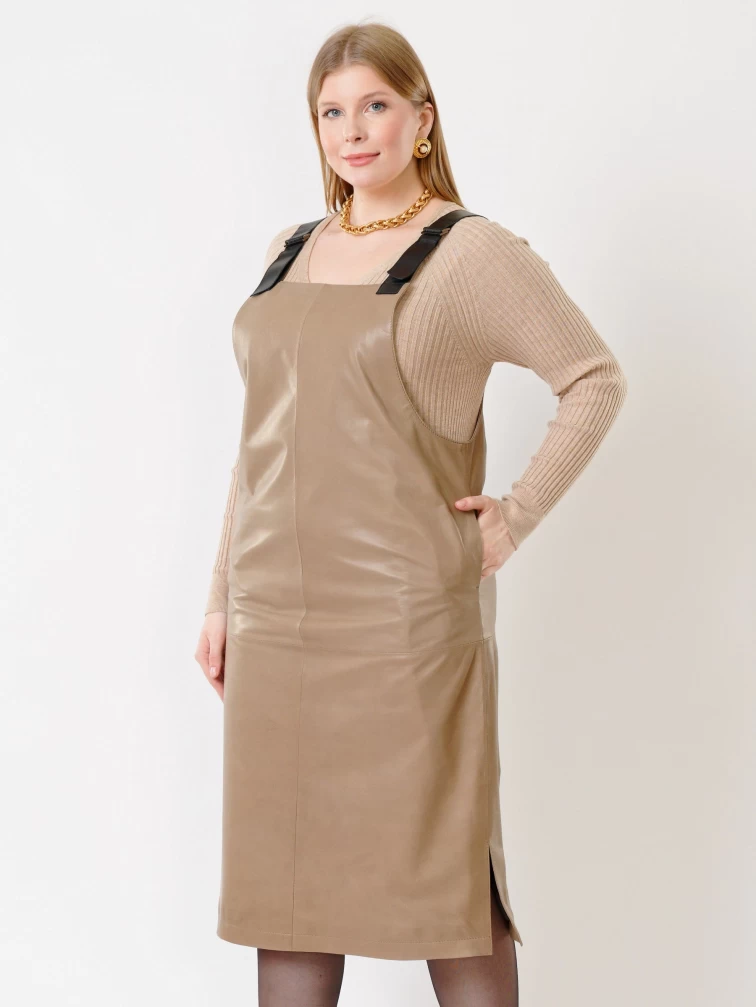 Кожаный сарафан 01, серо-коричневый, размер 44, артикул 85372-4