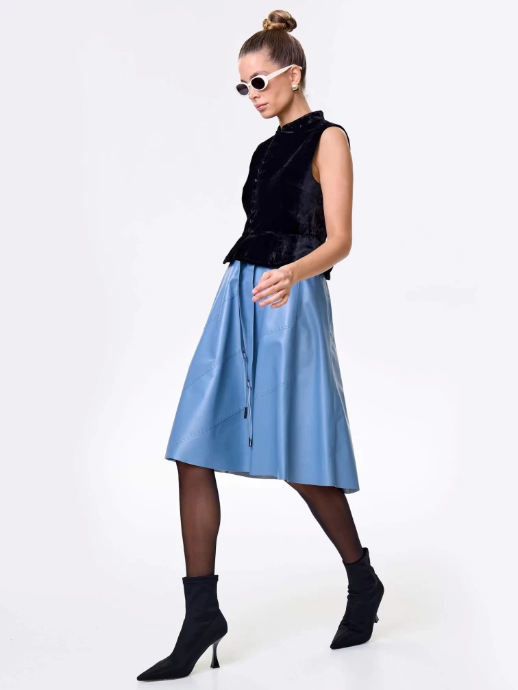 Голубая кожаная юбка 01рс, размер 48, артикул 85452-3