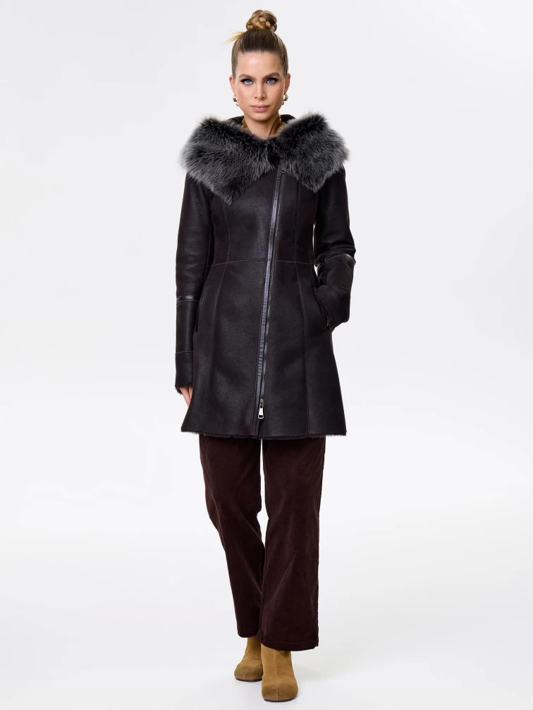 Женская дубленка косуха с капюшоном из тосканы 283, коричневая, размер 44, артикул 13492-6