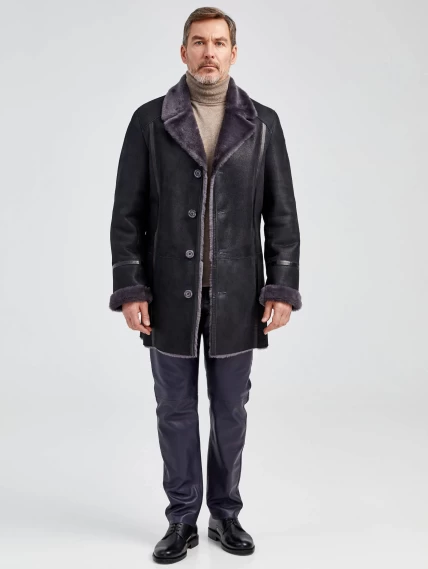 Зимний комплект мужской: Дубленка Леон + Брюки 01, черный/синий, р. 48, артикул 140350-0