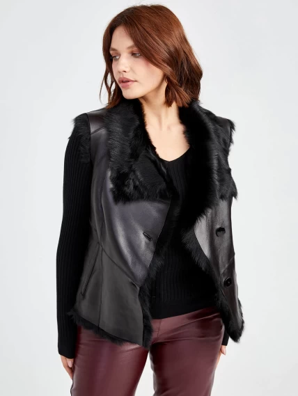 Демисезонный комплект женский: Меховой жилет 06 _1 + Брюки 02, черный/бордовый, р. 44, арт. 111350-4