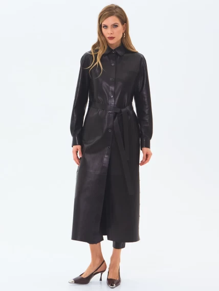 Плащ женский кожаный премиум класса 3091, черный, размер 50, артикул 24390-0