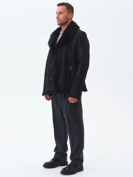 Короткая мужская дубленка из тосканы премиум класса Мишель, черная, размер 52, артикул 70370-6