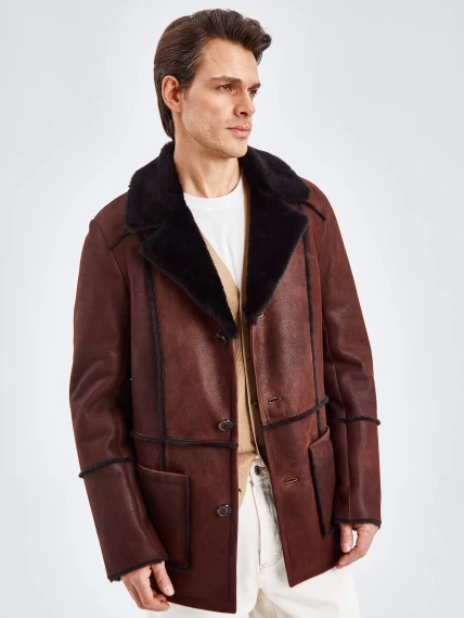 Дубленка пиджак с выпущенным мехом для мужчин премиум класса 434, виски, размер 54, артикул 71440-3