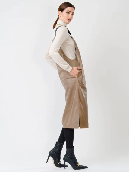 Кожаный сарафан 01, серо-коричневый, размер 44, артикул 85271-6