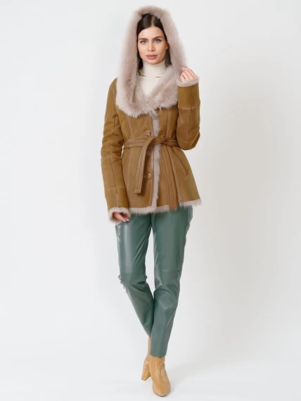 Зимний комплект женский: Дубленка 122 + Брюки 03, бежевый/оливковый, р. 42, арт. 111367-0