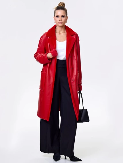 Длинная женская дубленка оверсайз премиум класса 2002, красная, размер 46, артикул 62441-6