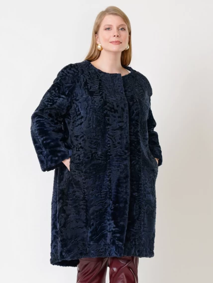 Зимний комплект женский: Шуба из каракуля 16438 + Брюки 02, cиний/бордовый, р. 52, арт. 111294-2