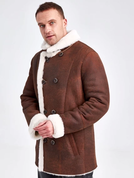Дубленка двубортная мужская 431, виски, размер 48, артикул 71150-6