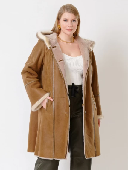 Демисезонный комплект женский: Дубленка 225У + Брюки 06, бежевый/оливковый, р. 50, арт. 111214-4