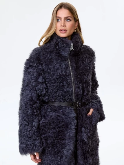 Длинная женская дубленка из натуральной овчины тиградо премиум класса 2025, темно-серая, размер 44, артикул 64210-0