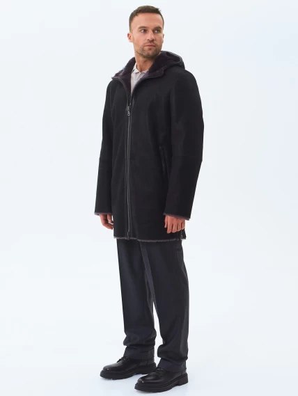 Длинная мужская дубленка из натуральной овчины премиум класса 438, черная, размер 50, артикул 41190-7