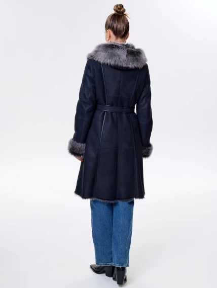 Длинная женская дубленка из тосканы с капюшоном 123нк, черная, размер 52, артикул 61893-5