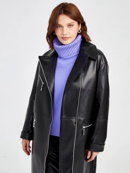 Кожаный комплект женский: Плащ 3015 + Брюки 02, черный, р. 46, арт. 111190-5