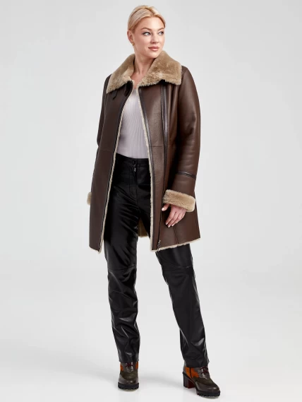 Зимний комплект женский: Дубленка 206 + Брюки 04, коричневый/черный, р. 48, арт. 111340-6