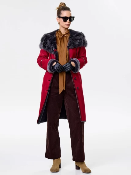 Женская дубленка с капюшоном из тосканы 263, красная, размер 54, артикул 61931-6