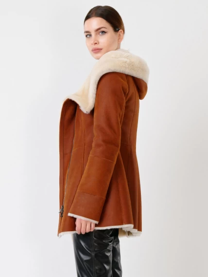 Короткая женская дубленка косуха с капюшоном 200, табачно-рыжая, размер 44, артикул 61701-5