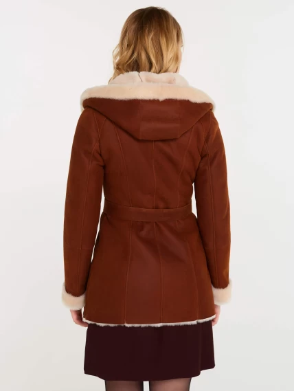 Короткая женская дубленка косуха с капюшоном 200, табачно-рыжая, размер 44, артикул 61250-4