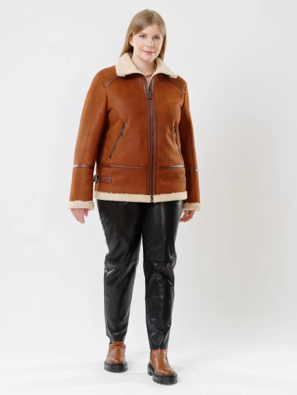 Демисезонный комплект женский: Дубленка 204 + Брюки 02, табачный/черный, р. 48, арт. 111198-1