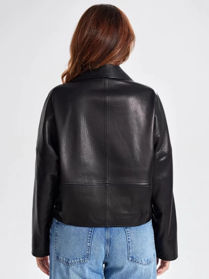 Короткая кожаная куртка косуха для женщин премиум класса 3051, черная, размер 48, артикул 23940-6