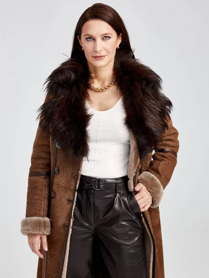 Зимний комплект женский: Дубленка 227 + Брюки 05, бежевый/черный, р. 44, арт. 111351-5