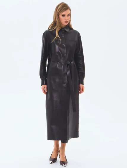 Плащ женский кожаный премиум класса 3091, черный, размер 50, артикул 24390-7