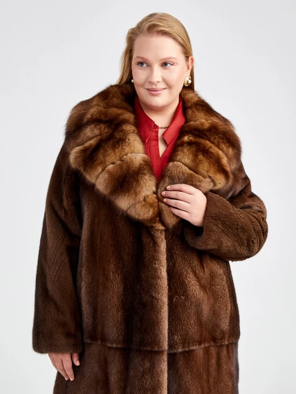 Зимний комплект женский: Шуба из меха норки с соболем 4021(авс) + Брюки 03, коричневый/оливковый, р. 44, арт. 111200-3