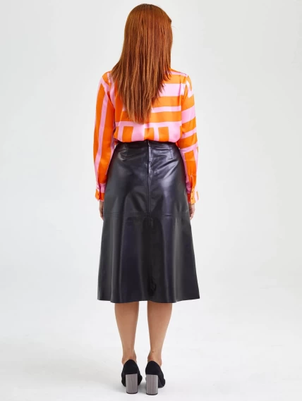 Кожаная юбка миди 09, черная, размер 46, артикул 85560-7