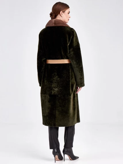 Двубортная двусторонняя женская дубленка из астрагана с мехом норки премиум класса 2017, хаки, размер 48, артикул 62750-5