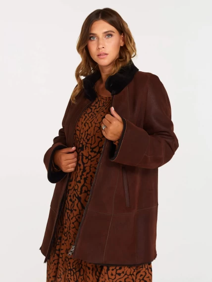 Женская дубленка на молнии с воротником стойкой 267, виски, размер 44, артикул 61441-1