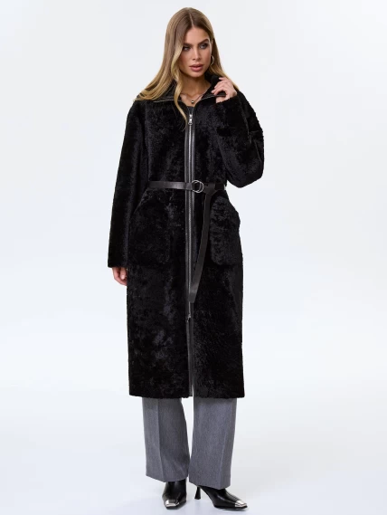 Длинная женская дубленка из астрагана премиум класса 2060, черная, размер 44, артикул 62490-2