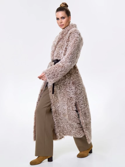 Длинная женская дубленка из натуральной овчины тиградо премиум класса 2023, бежевая, размер 44, артикул 64550-2