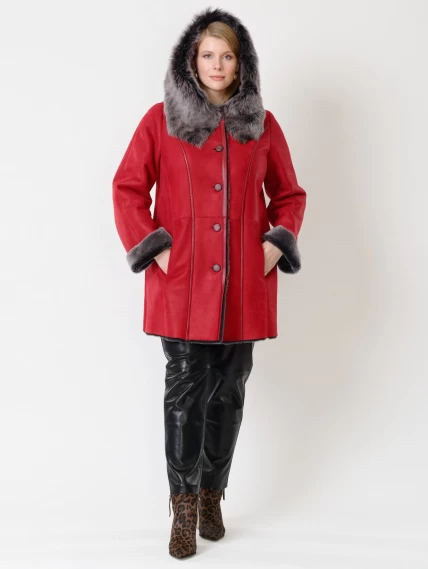 Женская дубленка с капюшоном из тосканы 270, красная, размер 46, артикул 14710-3
