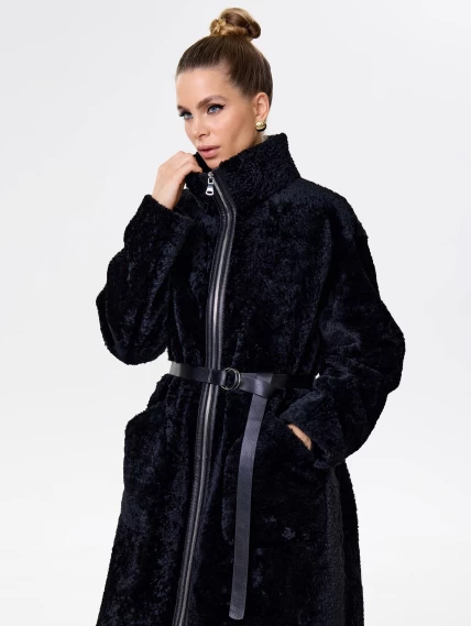 Длинное женское пальто из натуральной овчины астрагана премиум класса 2060, черное, размер 44, артикул 64320-6