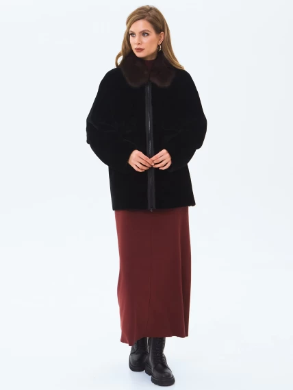 Дубленка женская из астрагана с воротником куницей 2063, черная, размер 52, артикул 64660-1