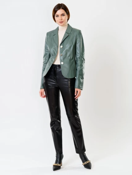 Оливковый кожаный женский пиджак премиум класса 316рс, размер 44, артикул 90250-2
