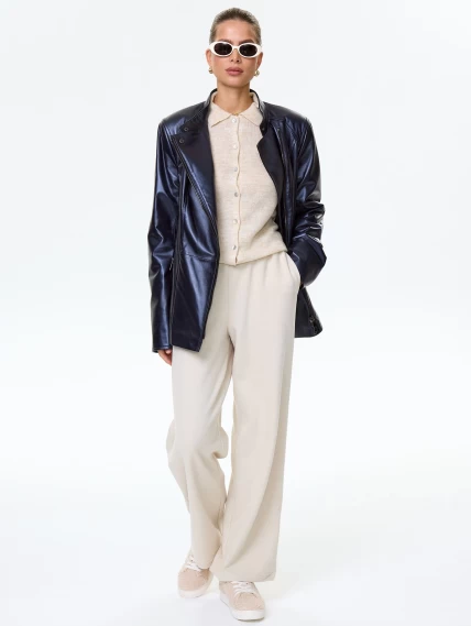 Женская кожаная куртка косуха 320(нв), синяя, размер 48, артикул 90700-6