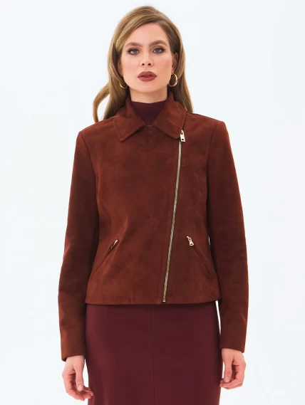 Короткая женская замшевая куртка косуха премиум класса 3095з, табачная, размер 46, артикул 24450-4