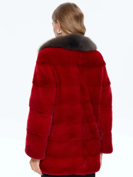 Красная норковая шуба с куницей 2Б, размер 44, артикул 65180-5